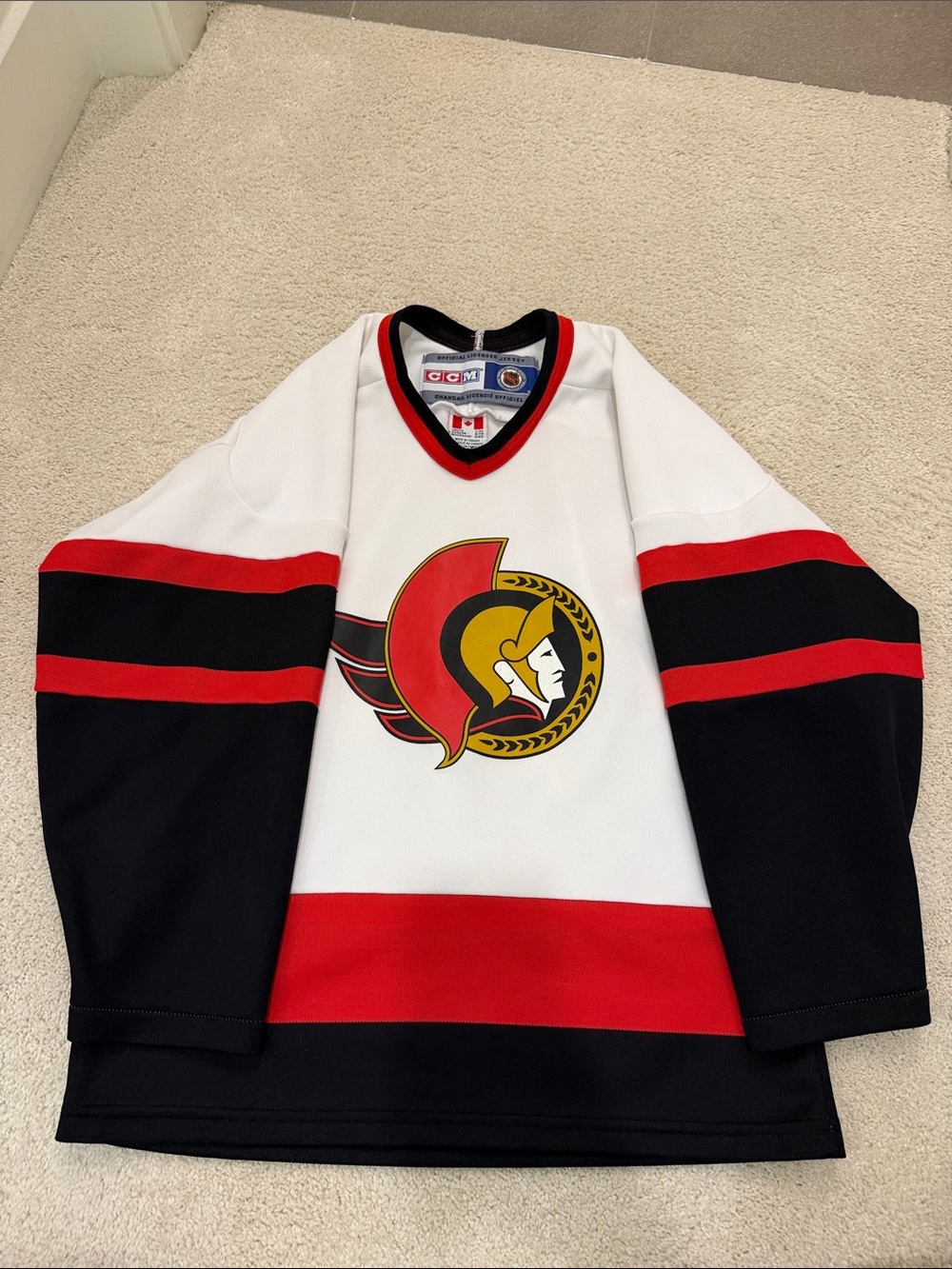 CCM Ottawa Senators White Red Black Hockey Jersey with Team Crest